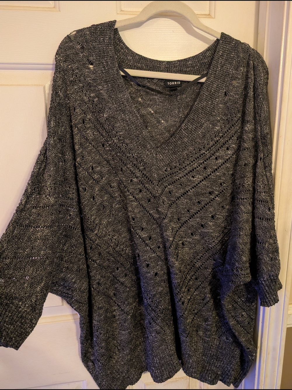 torrid Charcoal Gray V-Neck Pointelle Knit Sweater